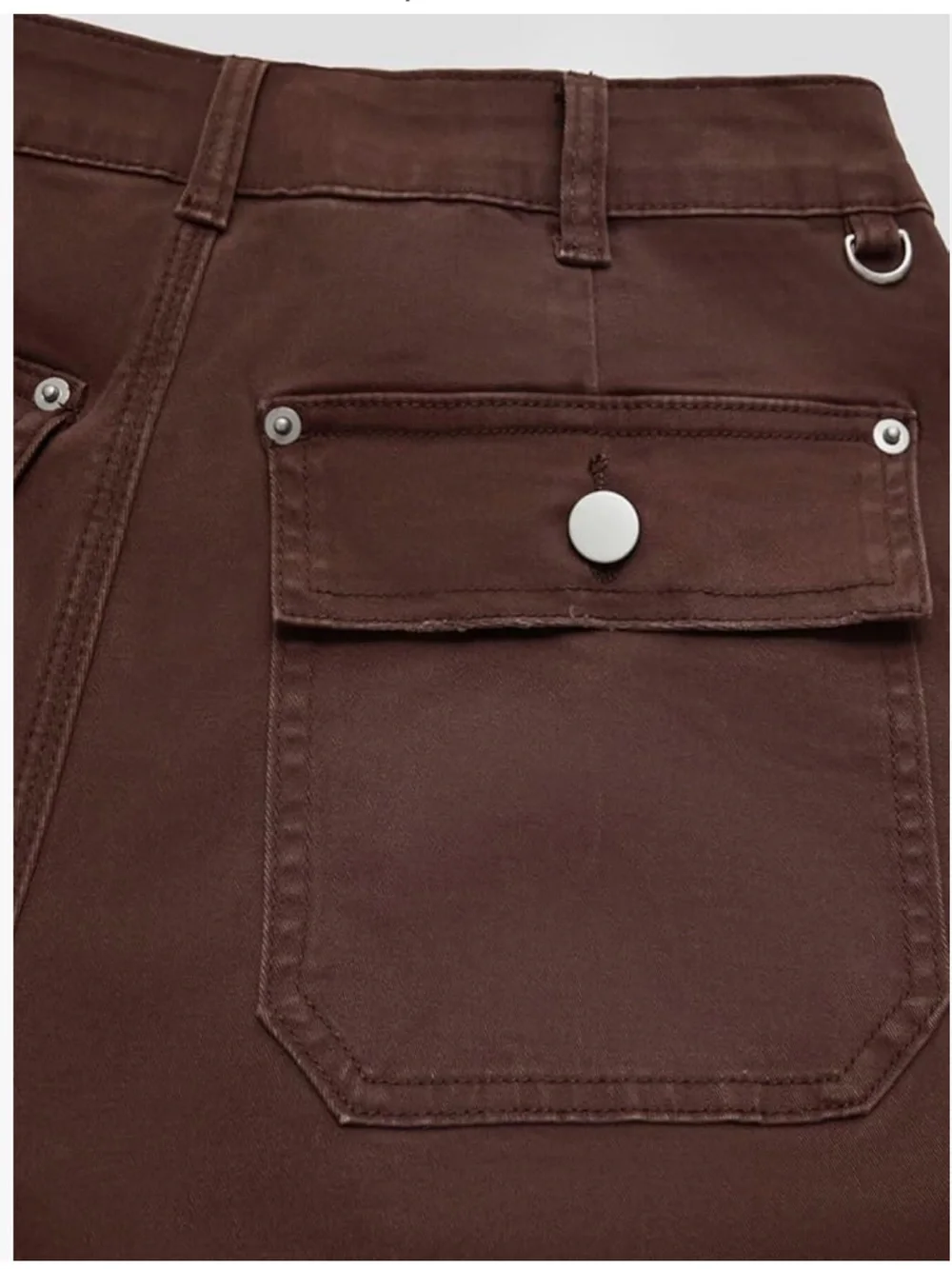 Flamingals Flap Pocket Back Mid Waist Wide Leg Crop Pants in Brown - Picture 5 of 8